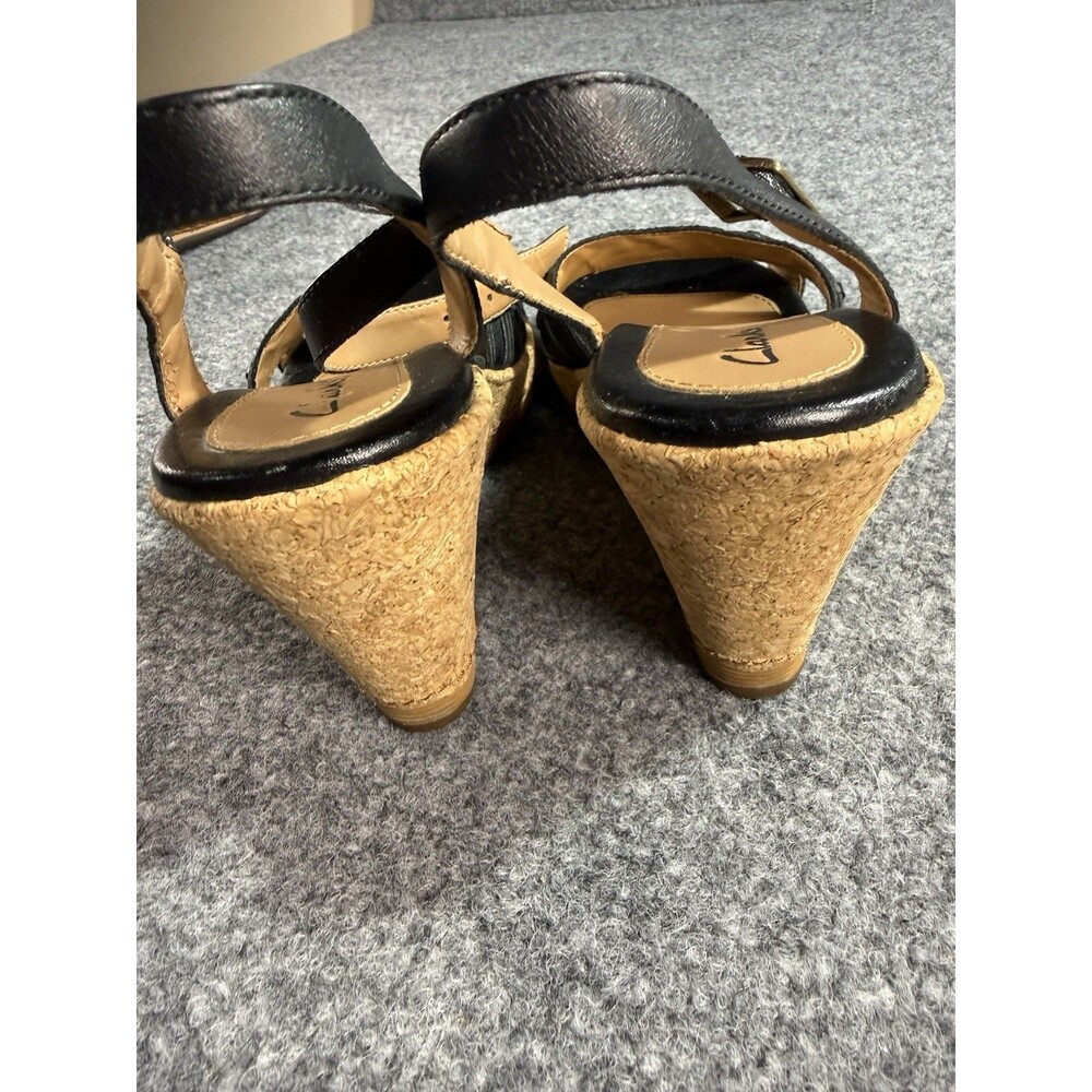 Clarks Leather Slingback Wedge Sandals – Black/Brown – Women’s Size 7 – Buckle - Picture 6 of 9